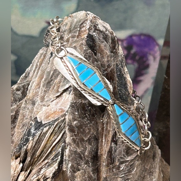 NWT Jedd Peynetsa Zuni Handmade SS Turquoise Bracelet - Picture 6 of 7
